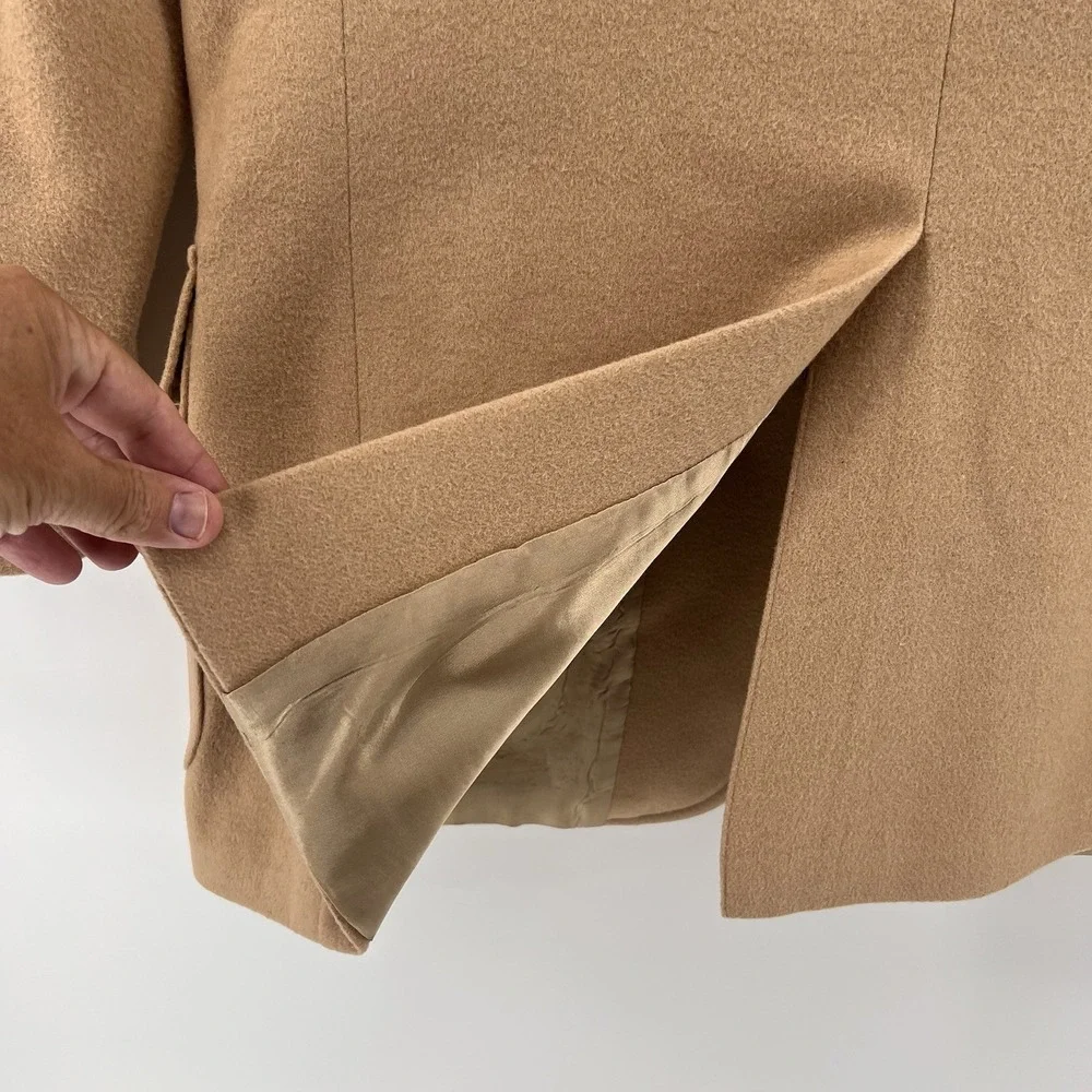 Chaps‎ Ralph Lauren Camel Hair Blazer Jacket Pockets Leather Buttons USA